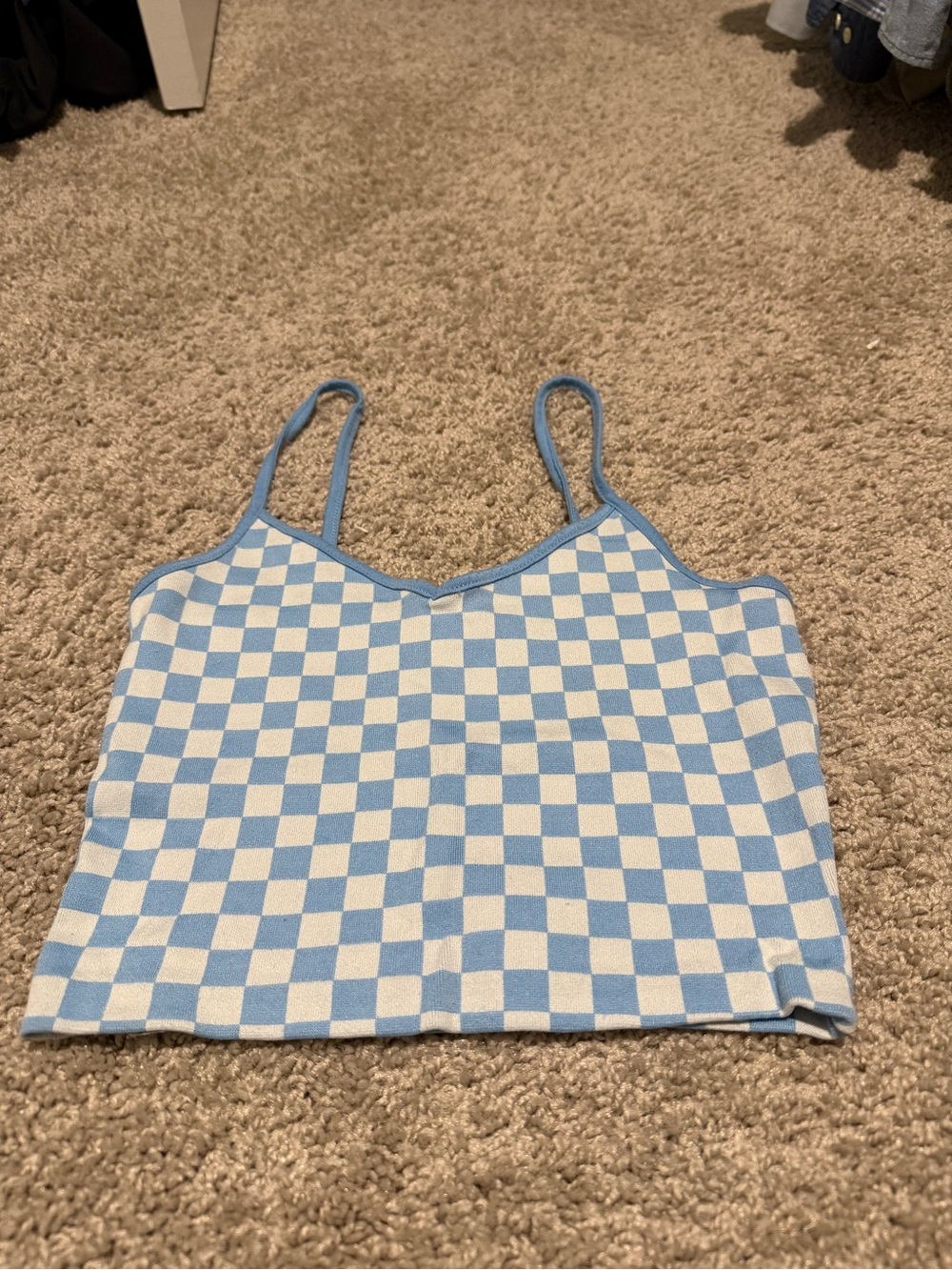 stradivarius Blue and White Checkered Crop Top